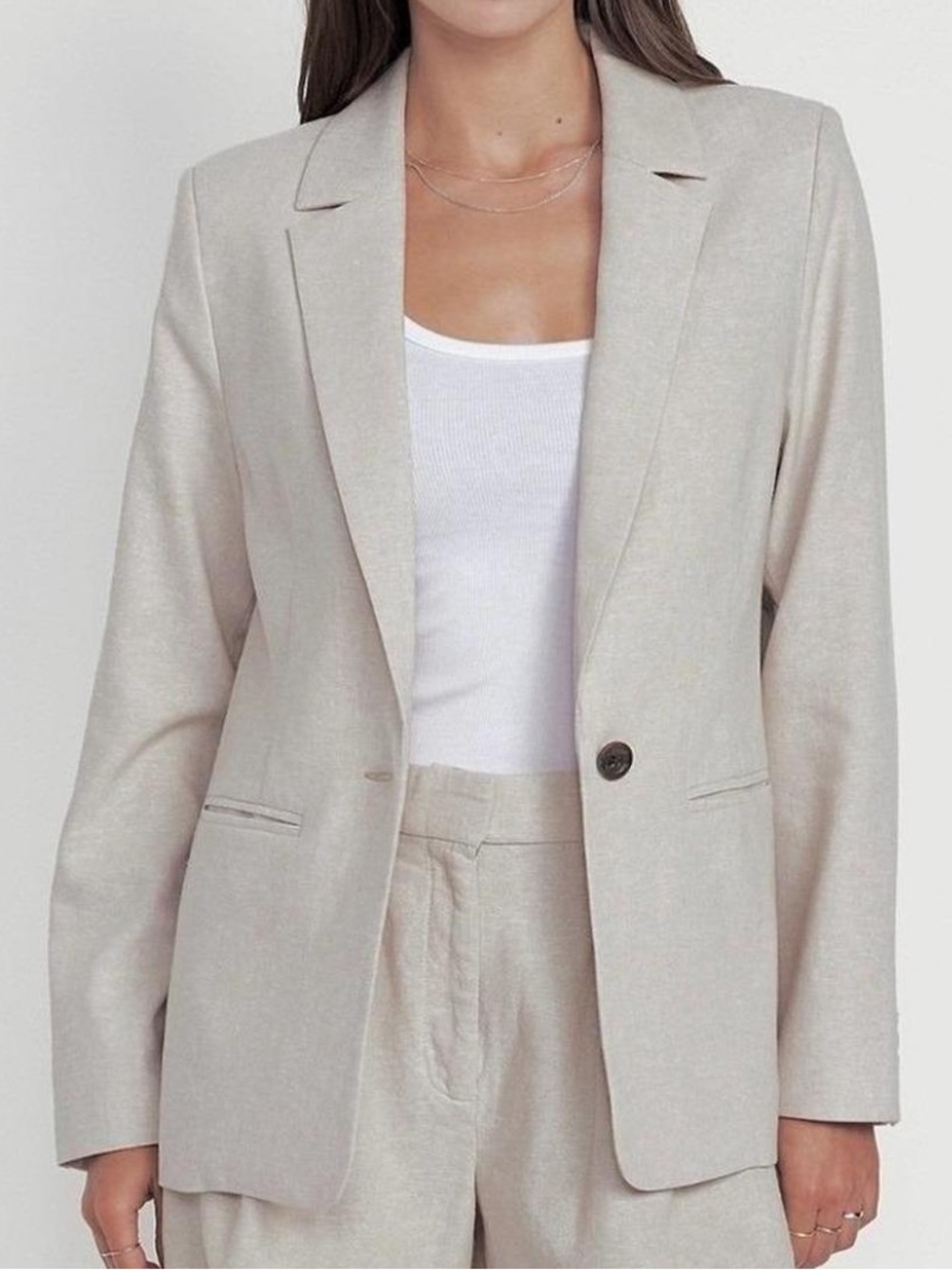 Old Navy NWT Oatmeal Taylor Fitted Linen Blend Suit Blazer Jacket Size Small